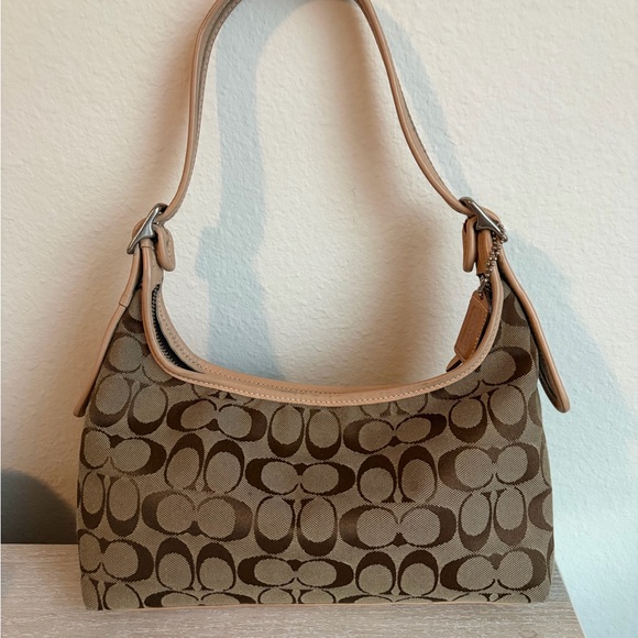 Coach Tan and Brown Signature Shoulder Bag